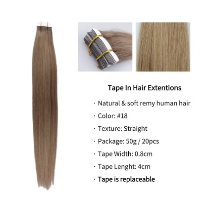 Tape In Hair Extensions - #18 Straight Human Hair