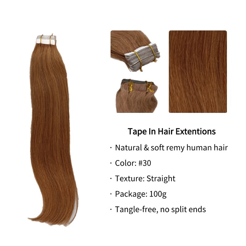 Tape In Hair Extensions - #30 Straight Human Hair