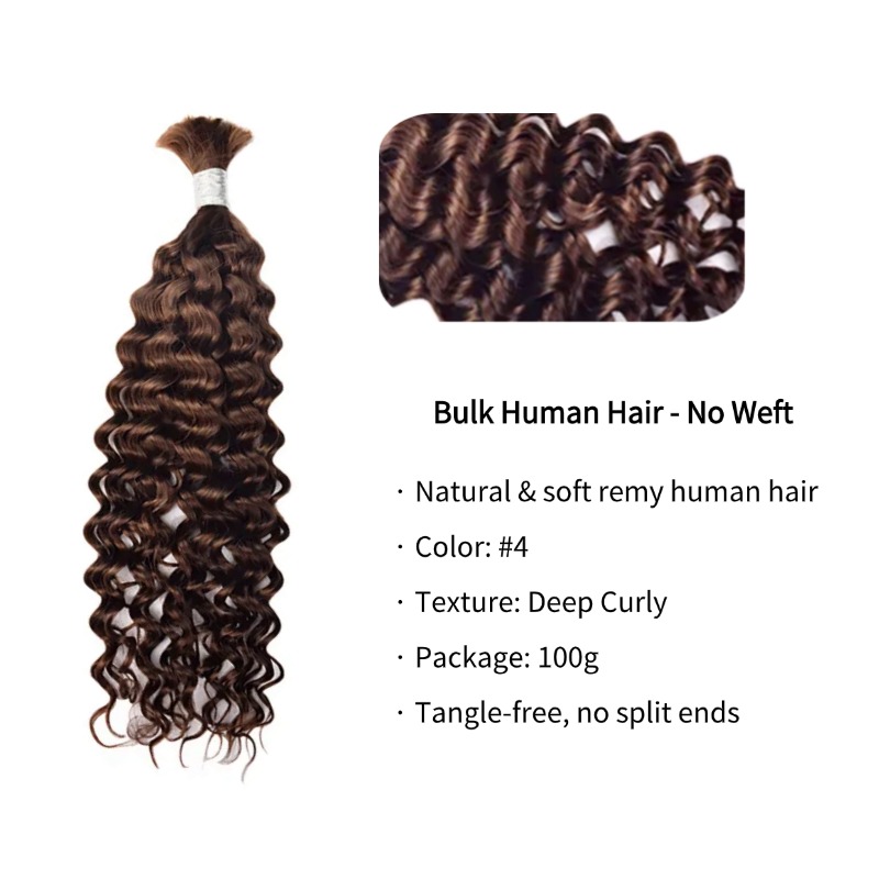 Deep Curly Bulk Human Hair - #4 Braiding Hair