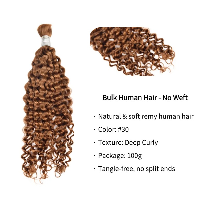 Deep Curly Bulk Human Hair - #30 Braiding Hair