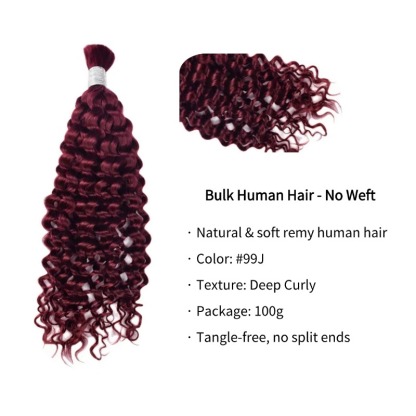 Deep Curly Bulk Human Hair - #99J Burgundy Braiding Hair