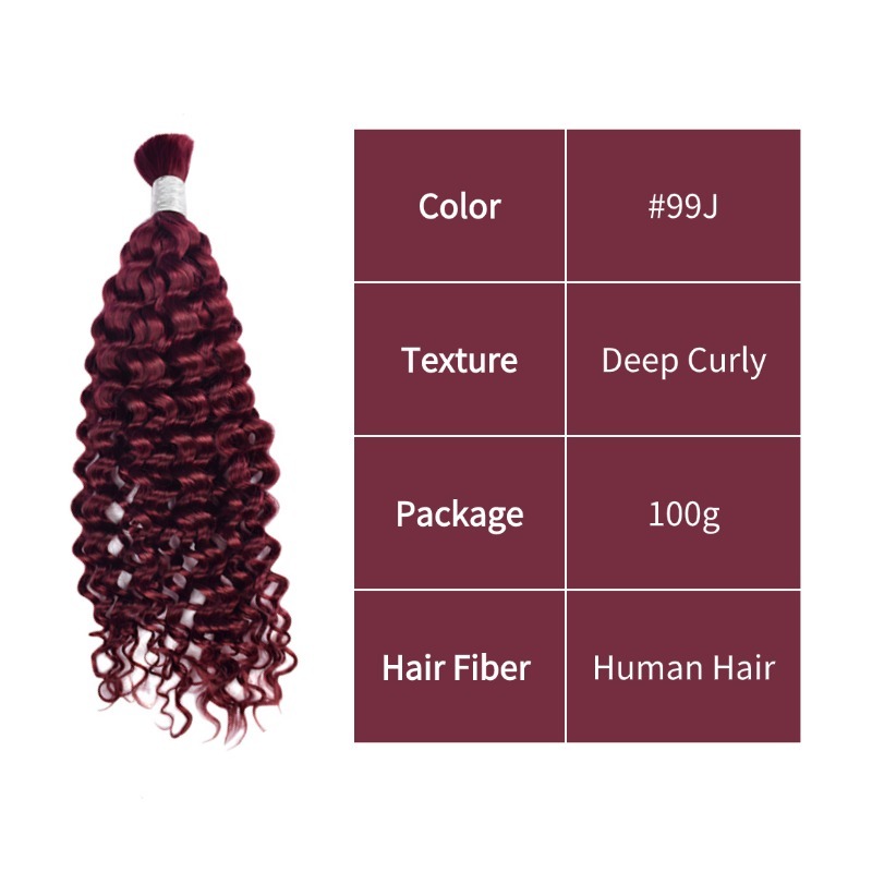 Deep Curly Bulk Human Hair - #99J Hair Extensions
