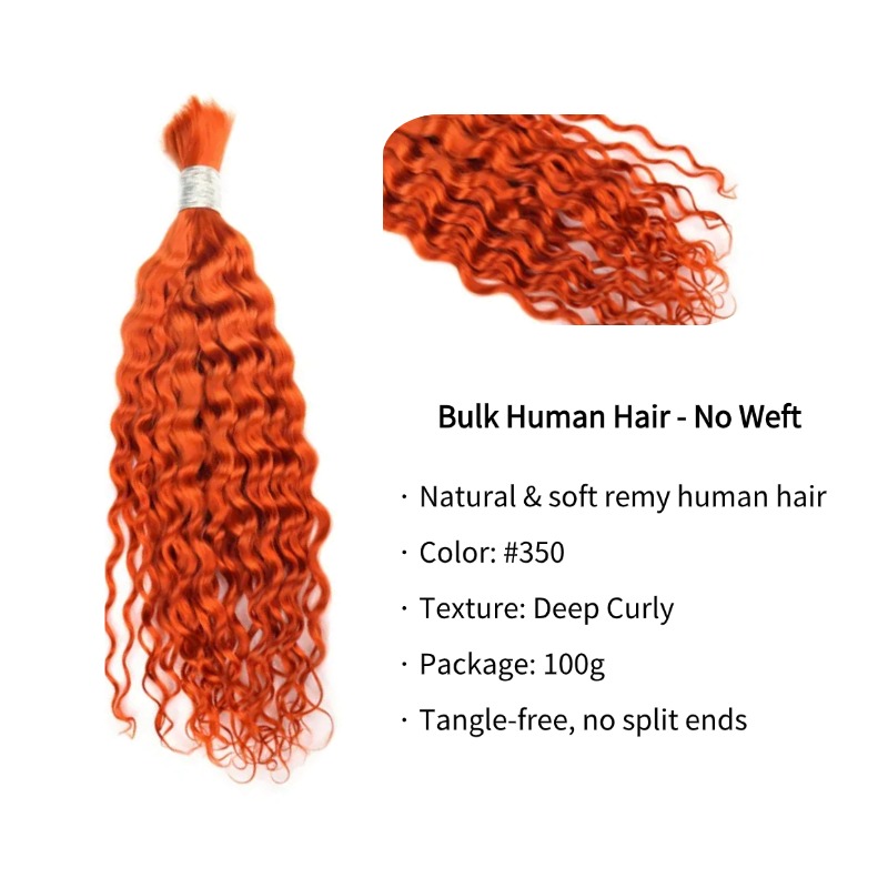 Deep Curly Bulk Human Hair - #350 Ginger Braiding Hair