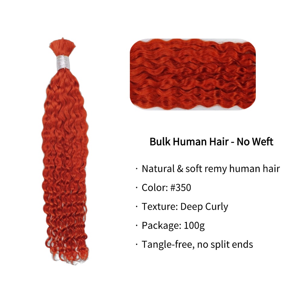 Bulk Human Hair - #350 Ginger Deep Curly Braiding Hair