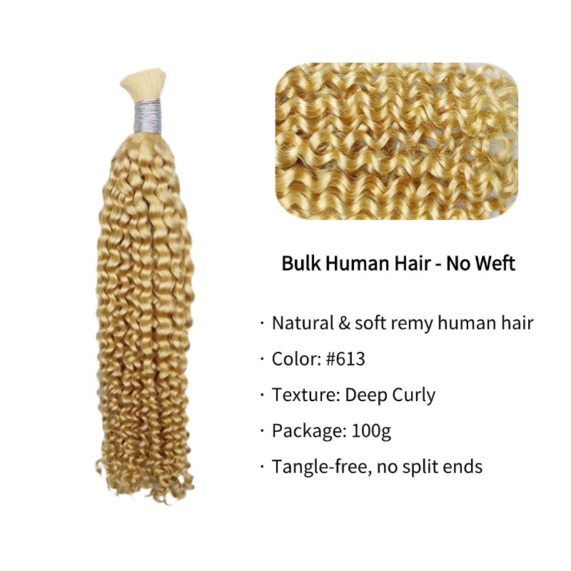 Deep Curly Bulk Human Hair - #613 Braiding Hair