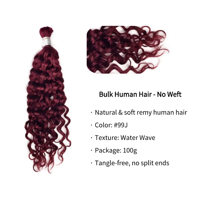 Water Wave Bulk Human Hair - #99J Burgundy Braiding Hair