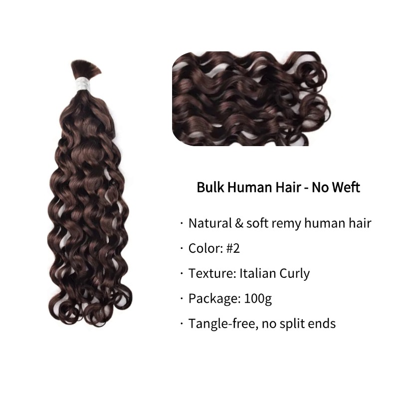 Italian Curly Bulk Human Hair - #2 Braiding Hair