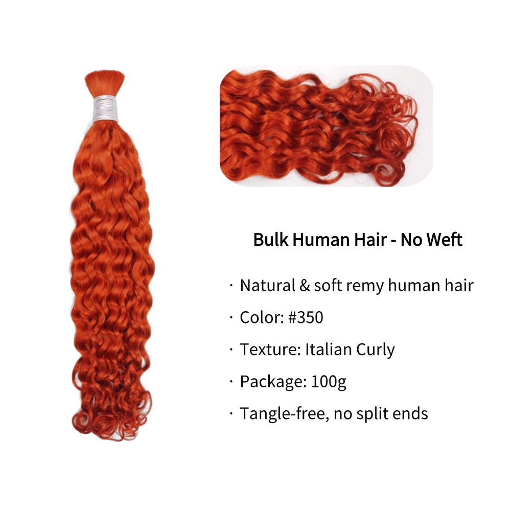 Bulk Human Hair - #350 Ginger Italian Curly Braiding Hair