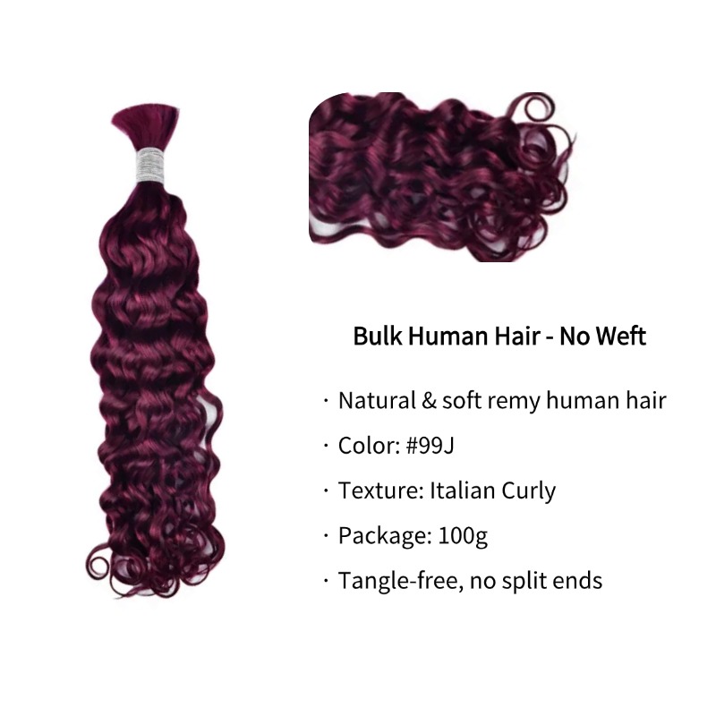 Italian Curly Bulk Human Hair - #99J Burgundy Braiding Hair