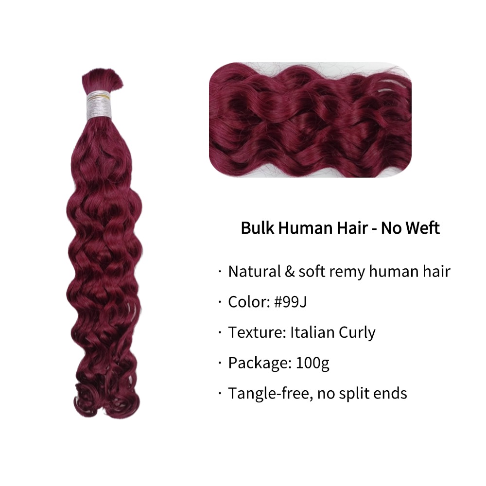 Bulk Human Hair - #99J Burgundy Italian Curly Braiding Hair