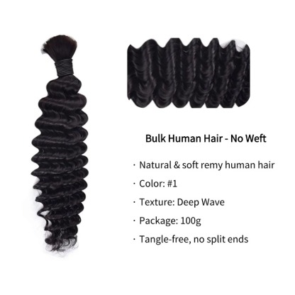 Deep Wave Bulk Human Hair - #1 Braiding Hair