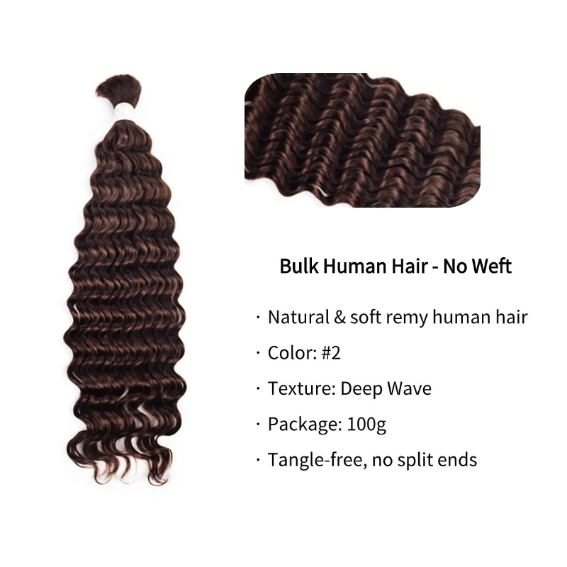 Deep Wave Bulk Human Hair - #2 Braiding Hair