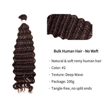 Deep Wave Bulk Human Hair - #2 Braiding Hair