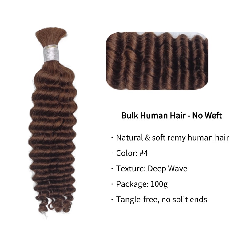 Bulk Human Hair - #4 Deep Wave Braiding Hair