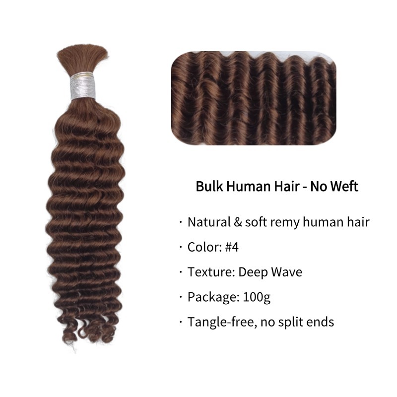 Bulk Human Hair - #4 Deep Wave Braiding Hair