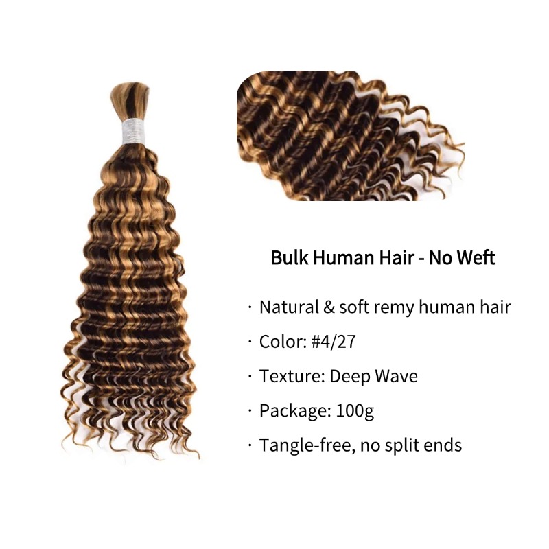 Deep Wave Bulk Human Hair - #4/27 Braiding Hair