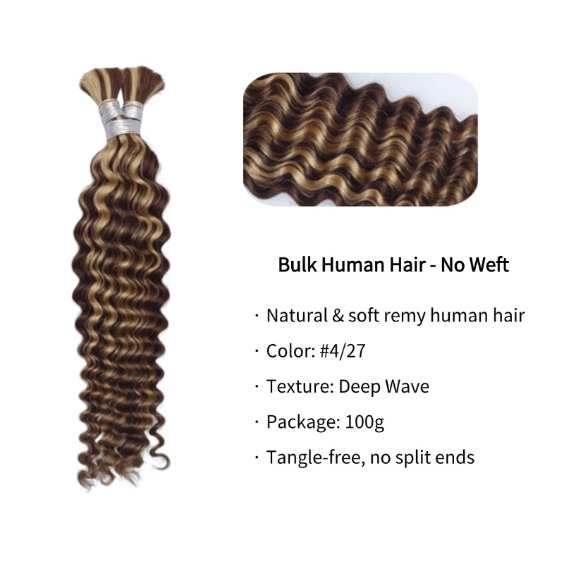 Bulk Human Hair - #4/27 Deep Wave Braiding Hair