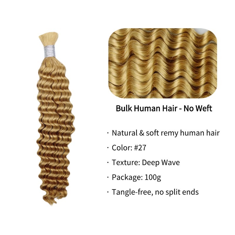 Deep Wave Bulk Human Hair - #27 Braiding Hair