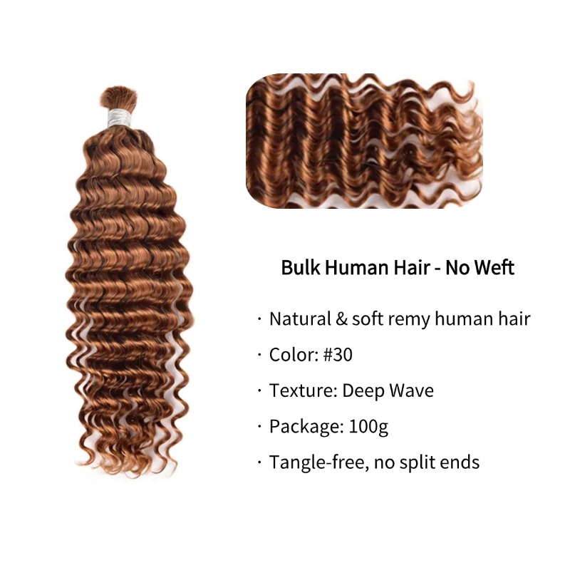 Deep Wave Bulk Human Hair - #30 Braiding Hair