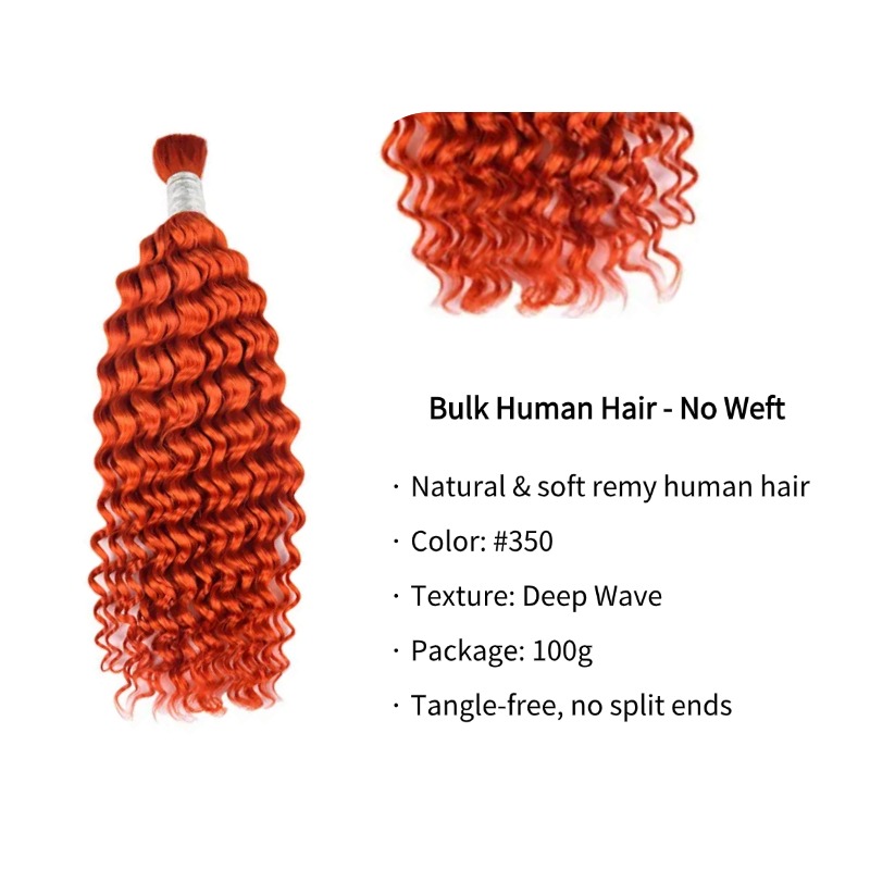 Deep Wave Bulk Human Hair - #350 Ginger Braiding Hair