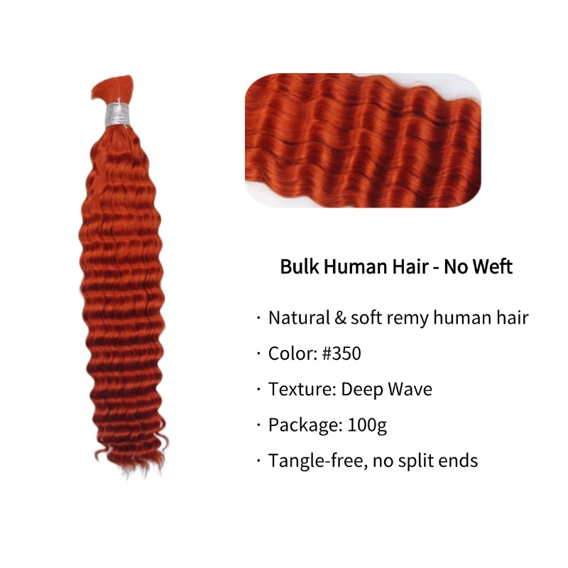 Bulk Human Hair - #350 Ginger Deep Wave Braiding Hair