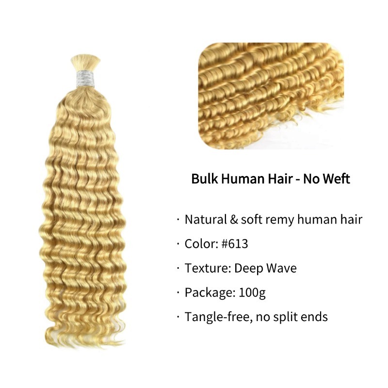 Deep Wave Bulk Human Hair - #613 Hair Extensions