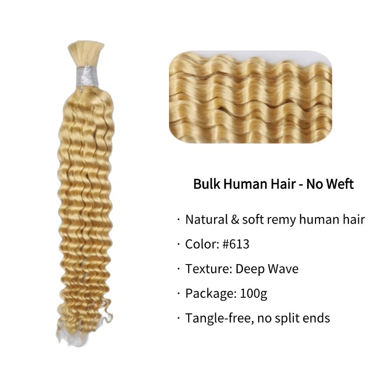 Bulk Human Hair - #613 Deep Wave Braiding Hair