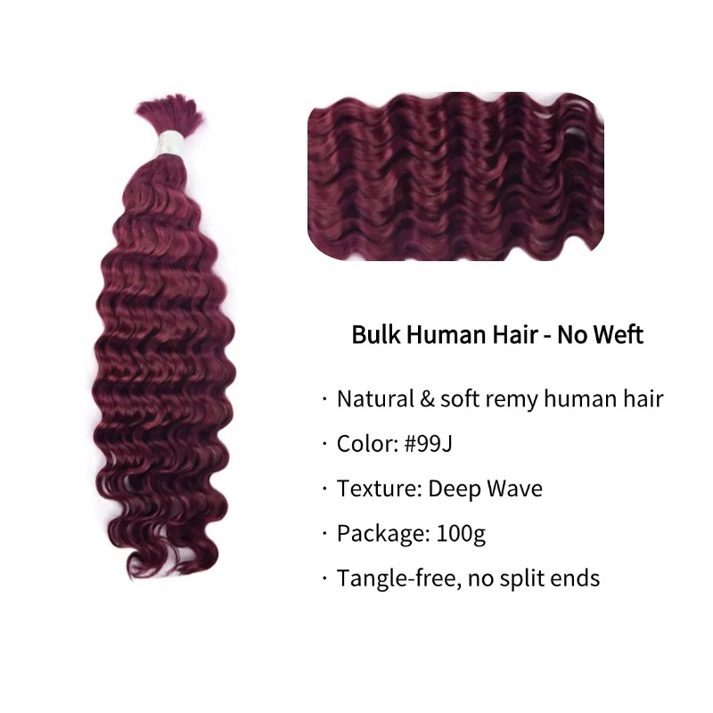 Deep Wave Bulk Human Hair - #99J Burgundy Braiding Hair