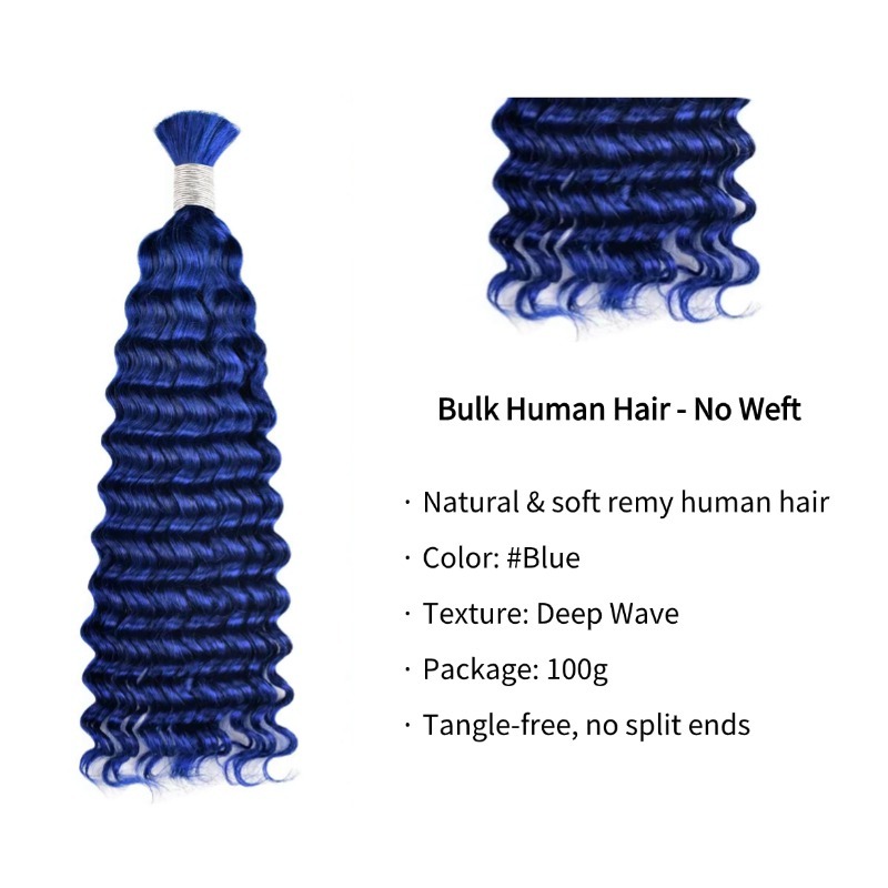 Deep Wave Bulk Human Hair - #Blue Braiding Hair