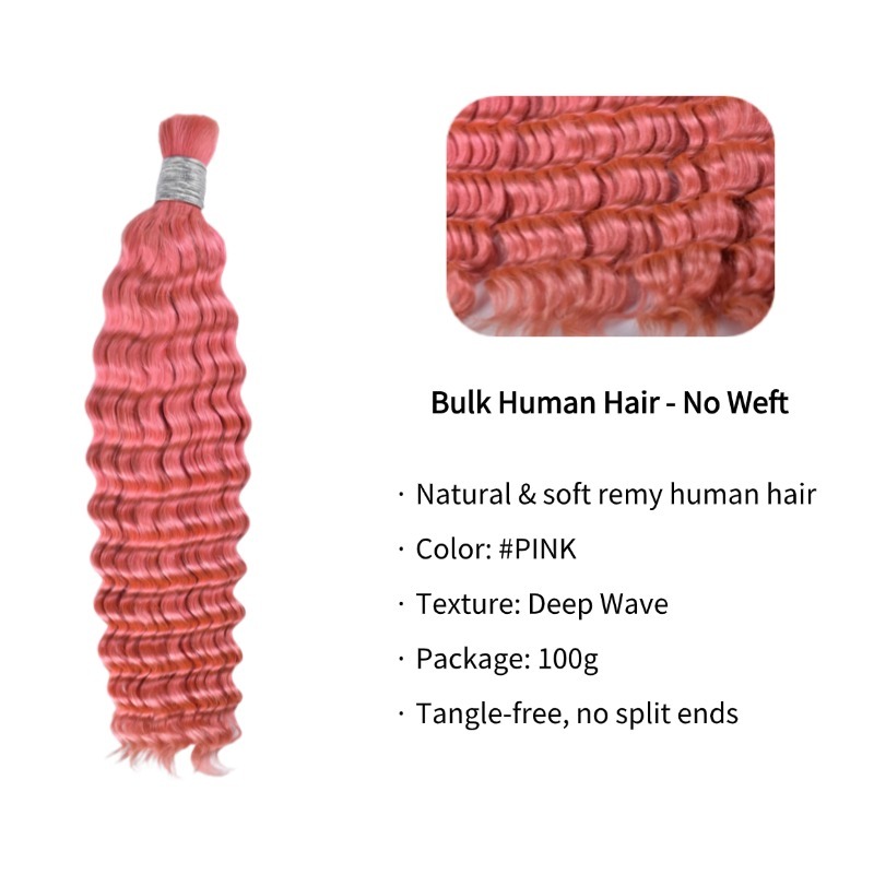 Deep Wave Bulk Human Hair - #Pink Hair Extensions