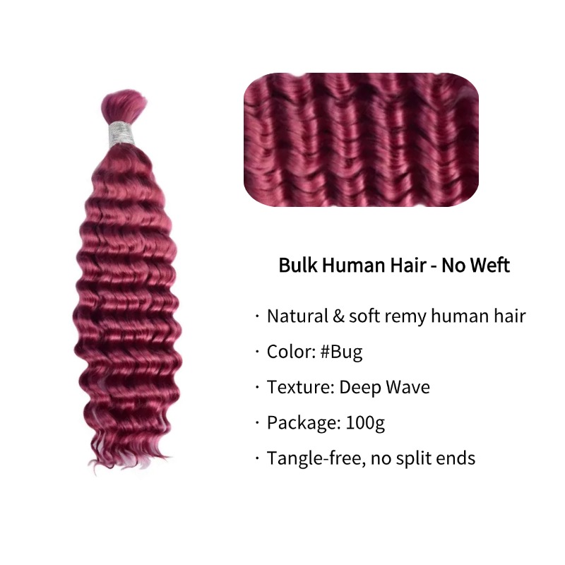 Deep Wave Bulk Human Hair - #Bug Braiding Hair