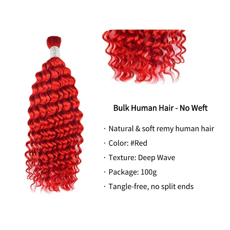 Deep Wave Bulk Human Hair - #Red Braiding Hair