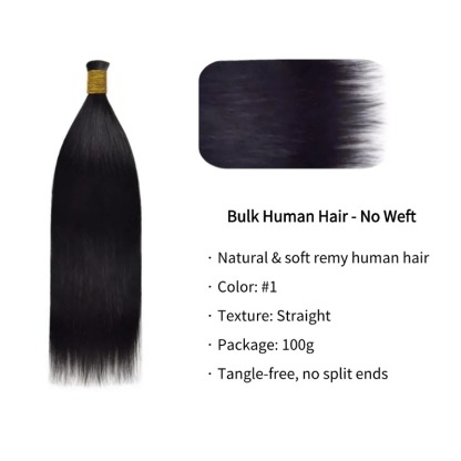 Straight Bulk Human Hair - #1 Braiding Hair