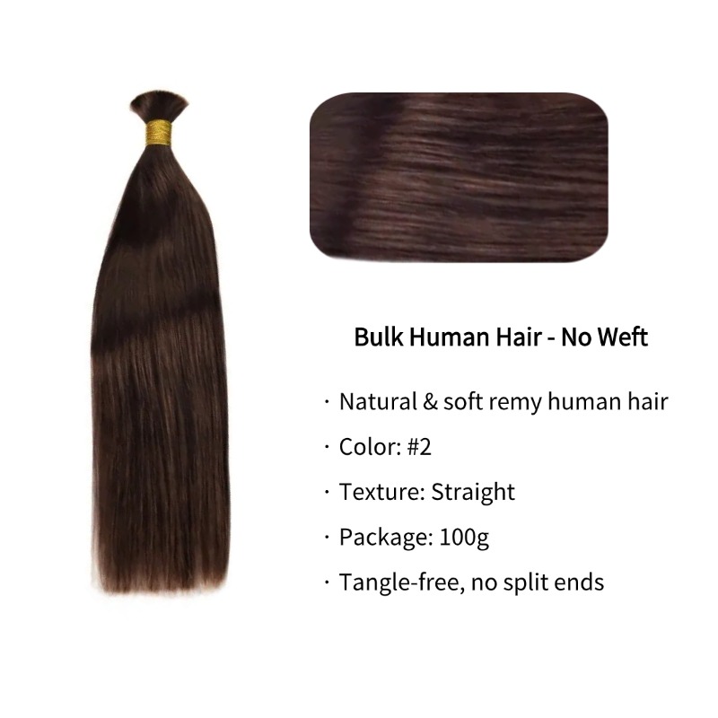 Straight Bulk Human Hair - #2 Braiding Hair