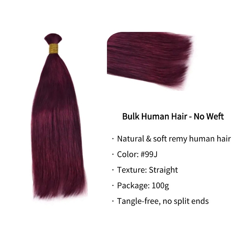 Straight Bulk Human Hair - #99J Burgundy Braiding Hair