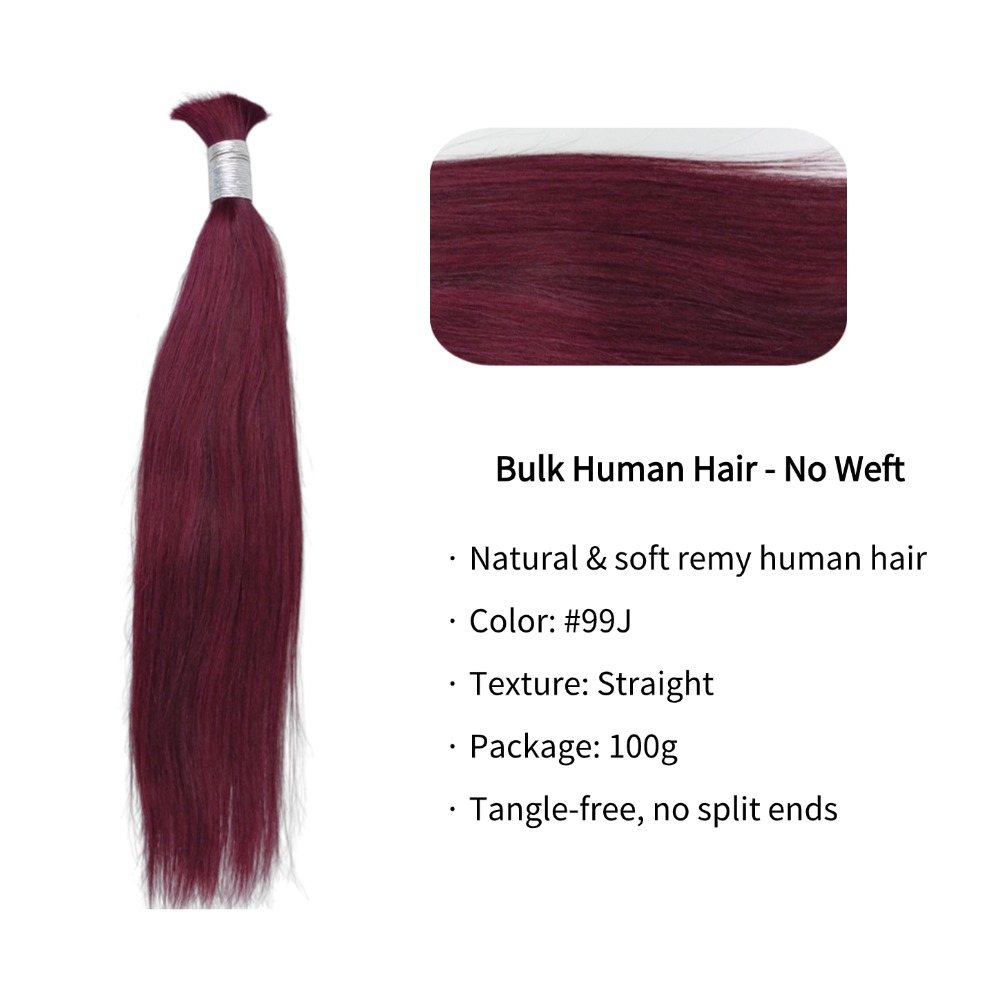 Bulk Human Hair - #99J Burgundy Straight Braiding Hair