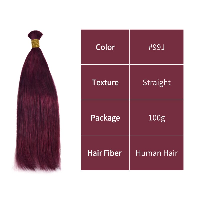 Straight Bulk Human Hair - #99J Hair Extensions