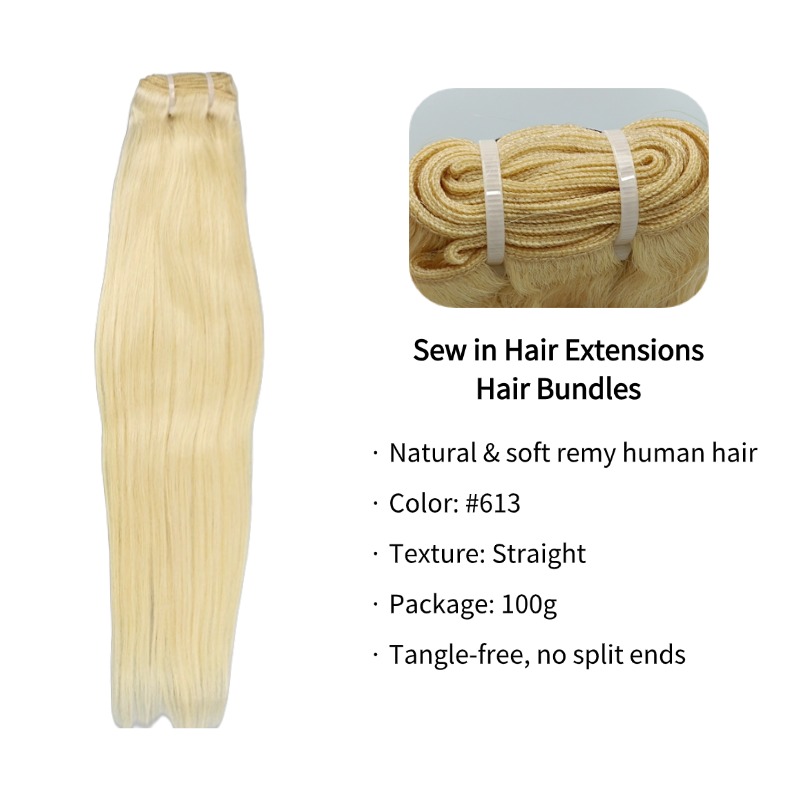 Sew In Hair Extensions - #613 Straight Human Hair Bundles