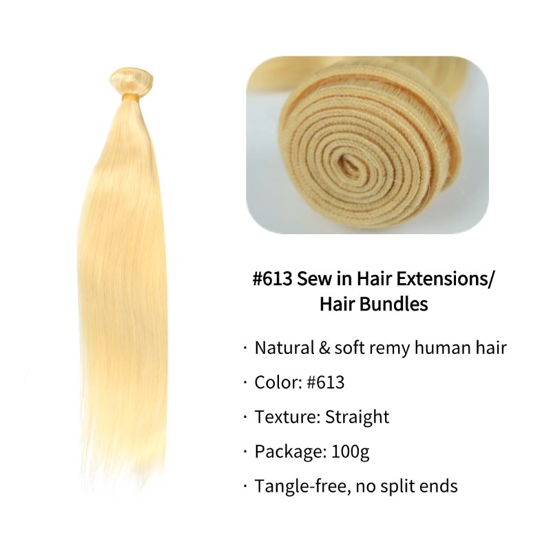 Sew In Hair Extensions - #613 Straight Human Hair Bundles