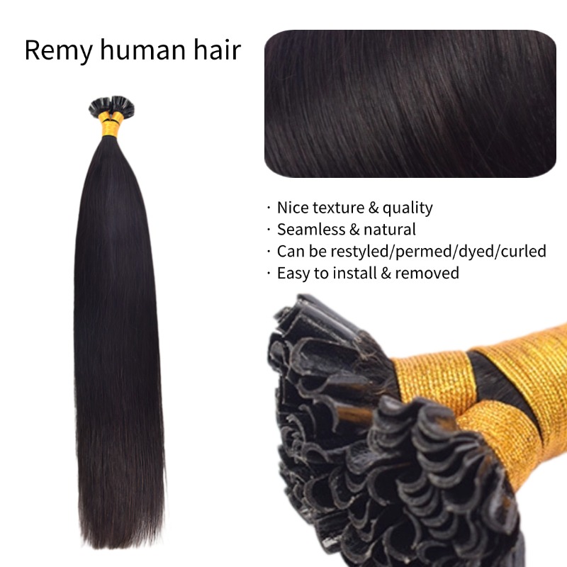 U-Tip Hair Extensions - #1B Straight Human Hair