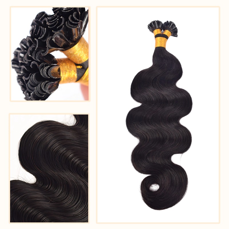 U-Tip Hair Extensions - #1B Body Wave Human Hair