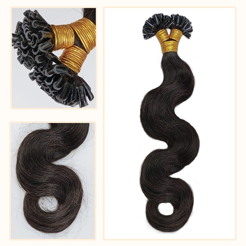 U-Tip Hair Extensions - #1B Body Wave Human Hair