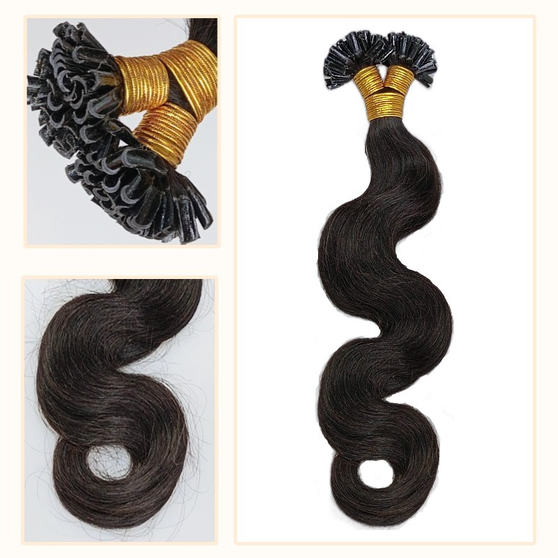 U-Tip Hair Extensions - #1B Body Wave Human Hair