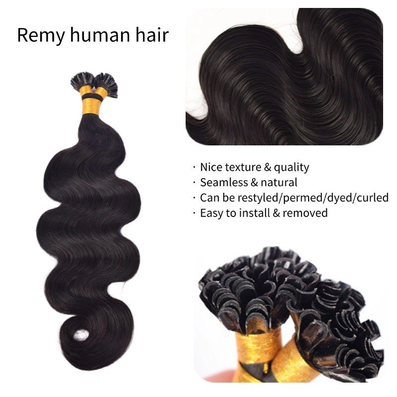 U-Tip Hair Extensions - #1B Body Wave Human Hair