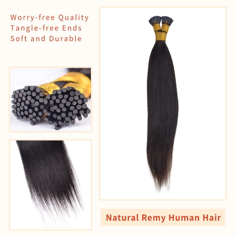 I-Tip Hair Extensions - #1B Straight Human Hair