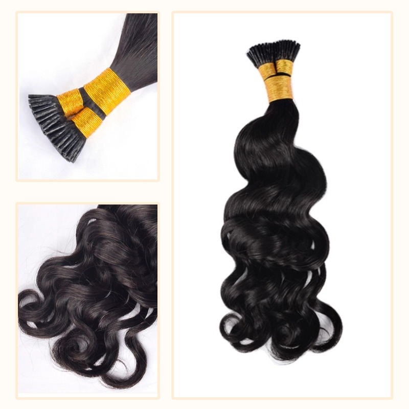 I-Tip Hair Extensions - #1B Body Wave Human Hair