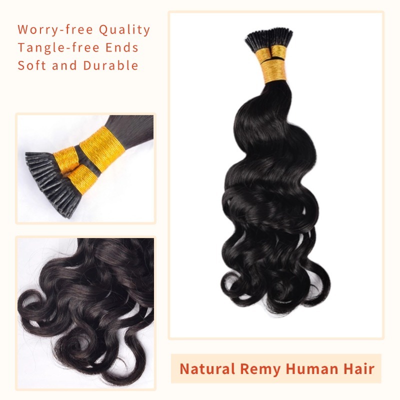 I-Tip Hair Extensions - #1B Body Wave Human Hair