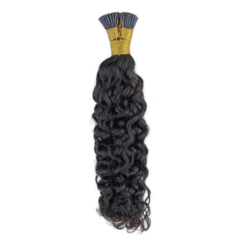 I-Tip Hair Extensions - #1B Deep Curly Human Hair