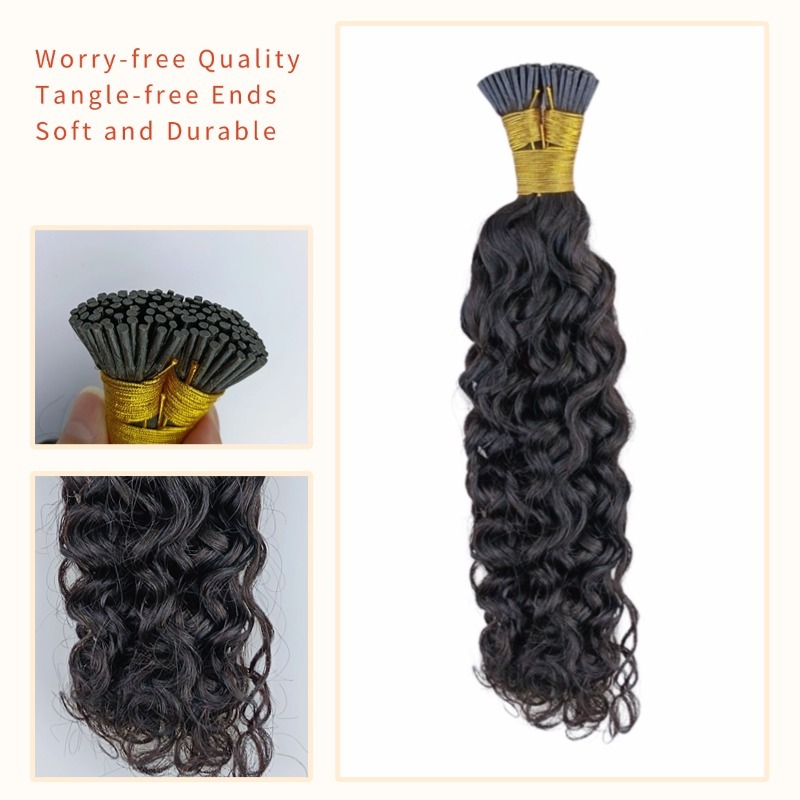 I-Tip Hair Extensions - #1B Deep Curly Human Hair
