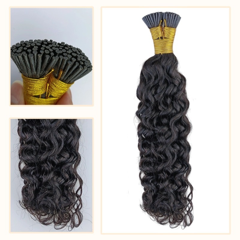 I-Tip Hair Extensions - #1B Deep Curly Human Hair